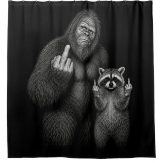 Bigfoot and Racoon Middle Finger Shower Curtain
