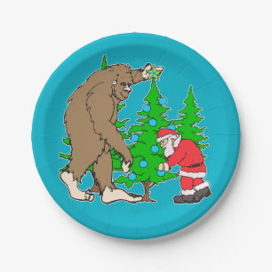 Bigfoot and Santa Christmas Paper Plate