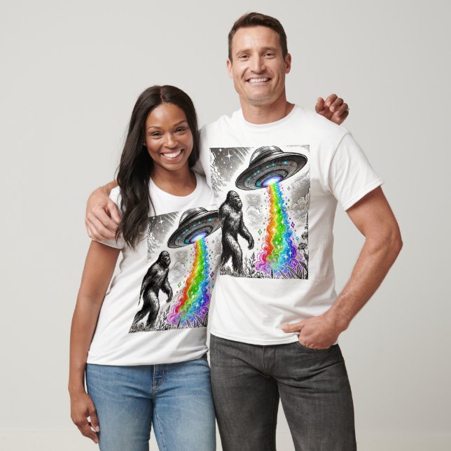 Bigfoot and the Rainbow UFO T-Shirt (Unisex)