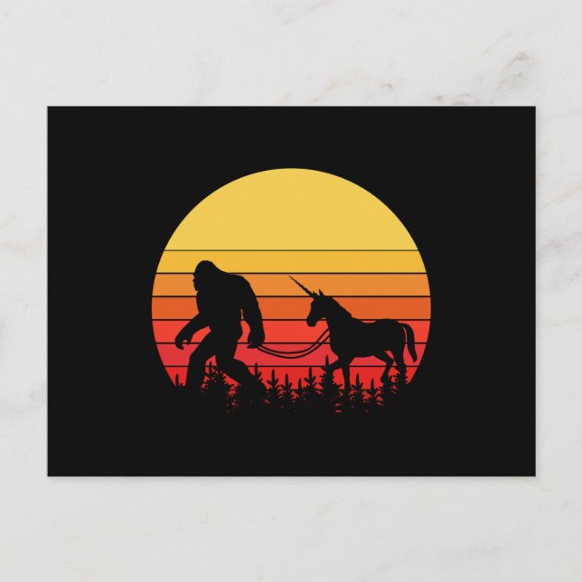 Bigfoot and Unicorn in one Retro Design Postcard (Front)