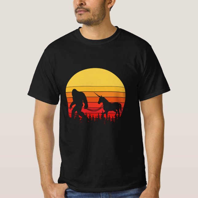 Bigfoot and Unicorn in one Retro Design T-Shirt (Front)