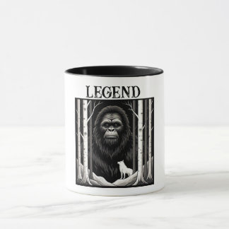 Bigfoot and White Wolf in Birch Forest Mug