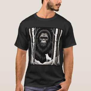Bigfoot and White Wolf in Birch Forest T-Shirt