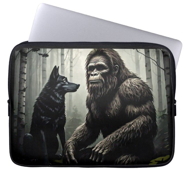 Bigfoot and Wolf  Laptop Sleeve (Front)
