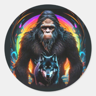Bigfoot and Wolf Portal Classic Round Sticker