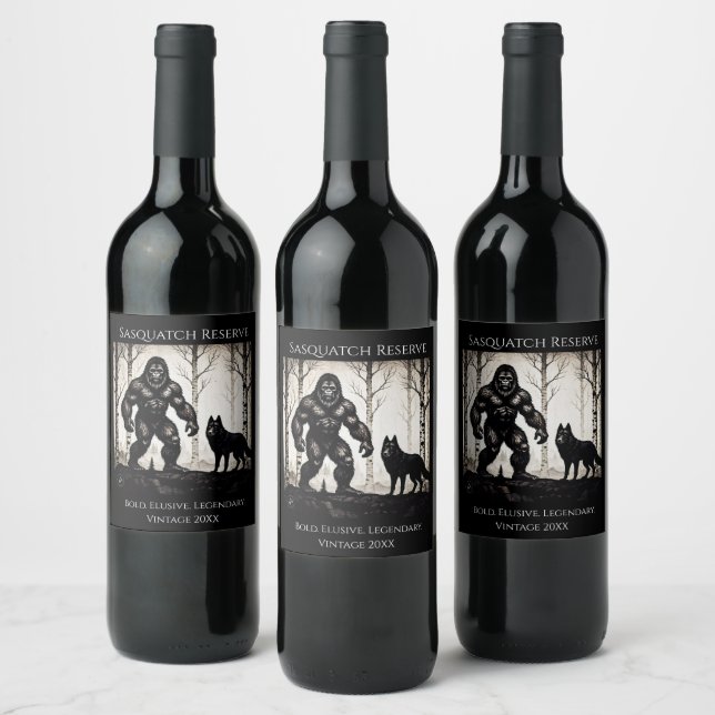 Bigfoot and Wolf  Wine Label (Bottles)