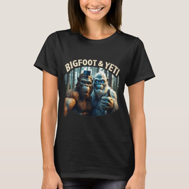 Bigfoot and yeti selfie cryptid squatch hunter T-Shirt (Front)
