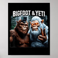 Bigfoot and yeti selfie retro forest nature