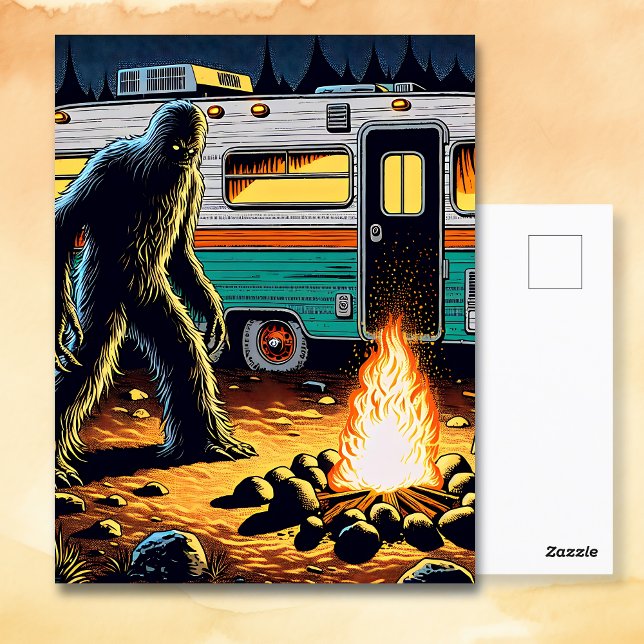 Bigfoot at Campfire and Retro Rv Postcard (Creator Uploaded)