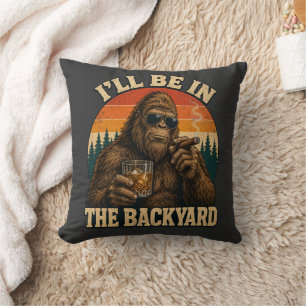 Bigfoot Backyard Whiskey & Cigar Retro Sunset Cushion