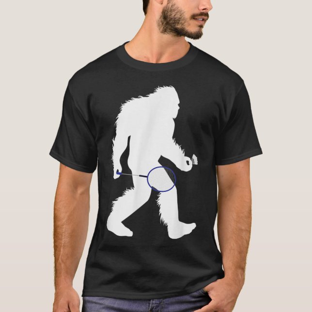 Bigfoot Badminton Player Sasquatch Shuttle  T-Shirt (Front)