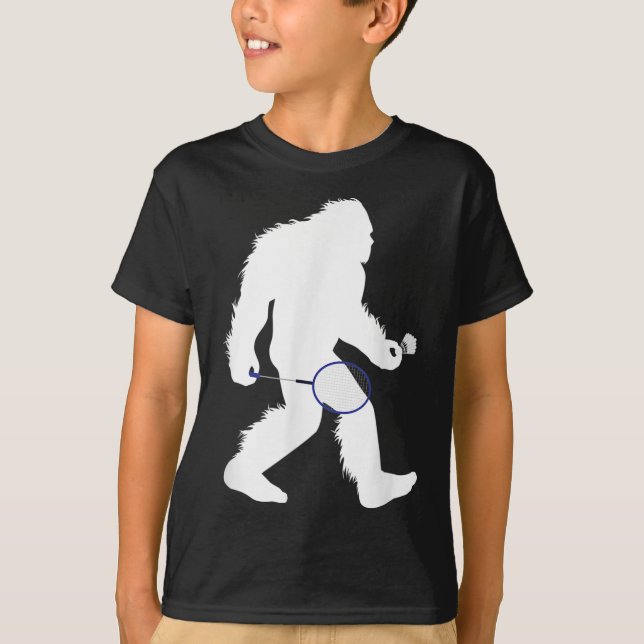 Bigfoot Badminton Player Sasquatch Shuttle  T-Shirt (Front)