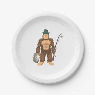 Bigfoot Bass Fishing Sasquatch Fisherman Paper Plate