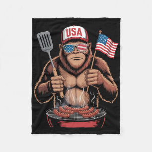 Bigfoot Bbq 4th Of July Funny Patriotic Sasquatch  Fleece Blanket