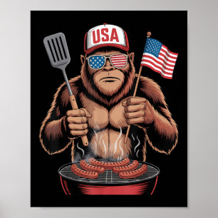 Bigfoot Bbq 4th Of July Funny Patriotic Sasquatch  Poster