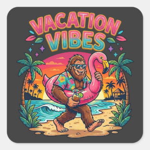 Bigfoot Beach Paradise Vacation Vibes Summer Square Sticker