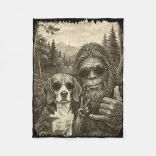 Bigfoot Beagle Selfie Peace Sign Funny Sasquatch Fleece Blanket