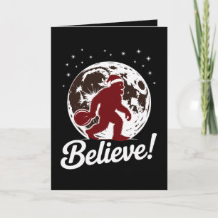 Bigfoot Believe Christmas Santa Hat Moon Sasquatch Card