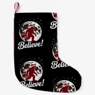 Bigfoot Believe Christmas Santa Hat Moon Sasquatch Small Christmas Stocking