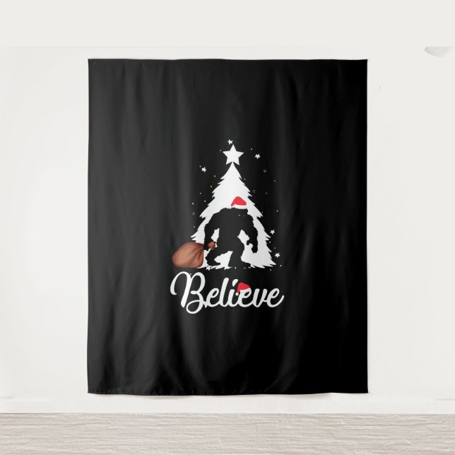 Bigfoot Believe Christmas Shirt Tapestry (Front)