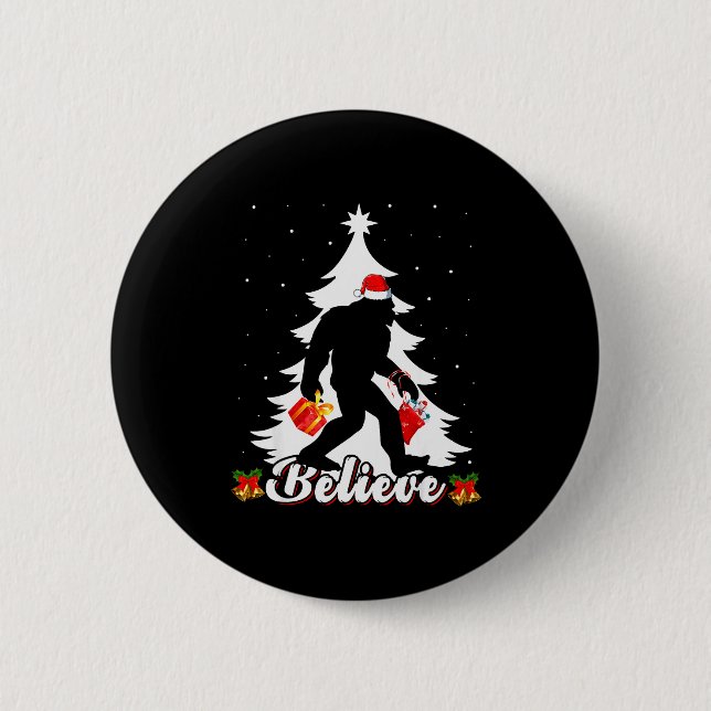 Bigfoot Believe Christmas Tree Funny Santa Sasquat 6 Cm Round Badge (Front)