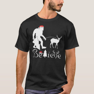 Bigfoot Believe Funny Christmas Reindeer Tree For  T-Shirt