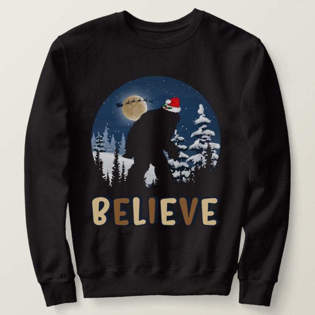 Bigfoot Believe In Christmas Funny Sasquatch Xmas  Sweatshirt (Design Front)