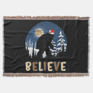 Bigfoot Believe In Christmas Funny Sasquatch Xmas Throw Blanket