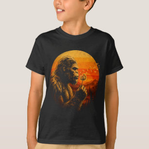 Bigfoot blowing dandelion retro sunset forest T-Shirt
