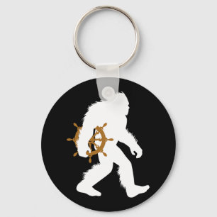 Bigfoot Boat Captain Sasquatch Holding Ship Wheel Key Ring