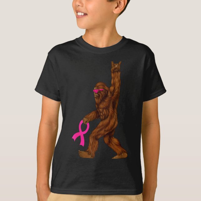 Bigfoot Breast Cancer Funny Sasquatch Nk Ribbon  T-Shirt (Front)