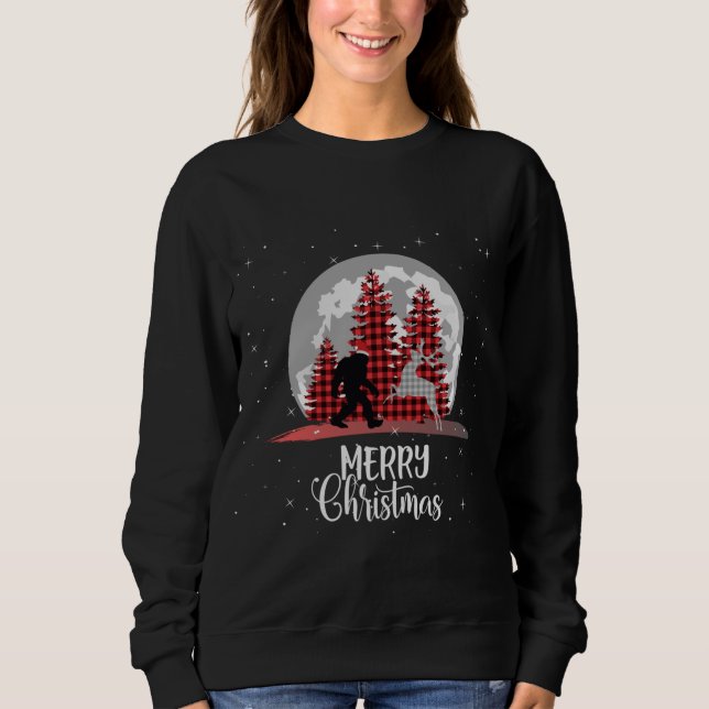 Bigfoot Buffalo Plaid Christmas Tree Moon and Rein Sweatshirt (Front)