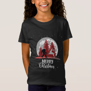 Bigfoot Buffalo Plaid Christmas Tree Moon and Rein T-Shirt