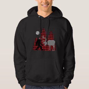 Bigfoot Buffalo Plaid Christmas Trees and Reindeer Hoodie