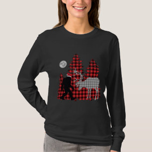 Bigfoot Buffalo Plaid Christmas Trees and Reindeer T-Shirt