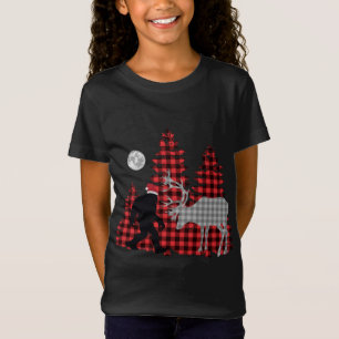 Bigfoot Buffalo Plaid Christmas Trees and Reindeer T-Shirt