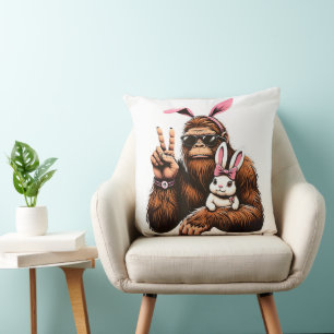 Bigfoot Bunny Funny Easter Day Sasquatch Cushion
