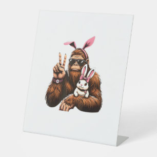 Bigfoot Bunny Funny Easter Day Sasquatch T-Shirt Pedestal Sign