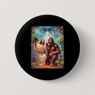 Bigfoot bunny funny easter jesus sasquatch selfie  6 cm round badge