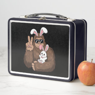 Bigfoot Bunny Rabbit Funny Easter Day Sasquatch Metal Lunch Box