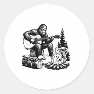 Bigfoot Camping Smore Rock Bigfoot Playing Guitar Classic Round Sticker