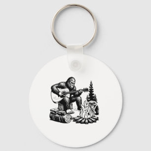 Bigfoot Camping Smore Rock Bigfoot Playing Guitar  Key Ring