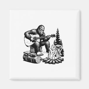 Bigfoot Camping Smore Rock Bigfoot Playing Guitar  Magnet