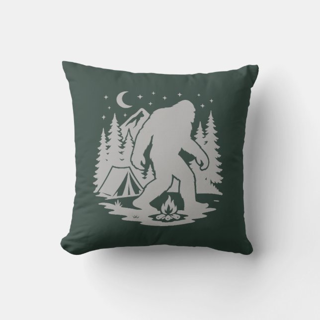 Bigfoot Camping Throw Pillow (Front)