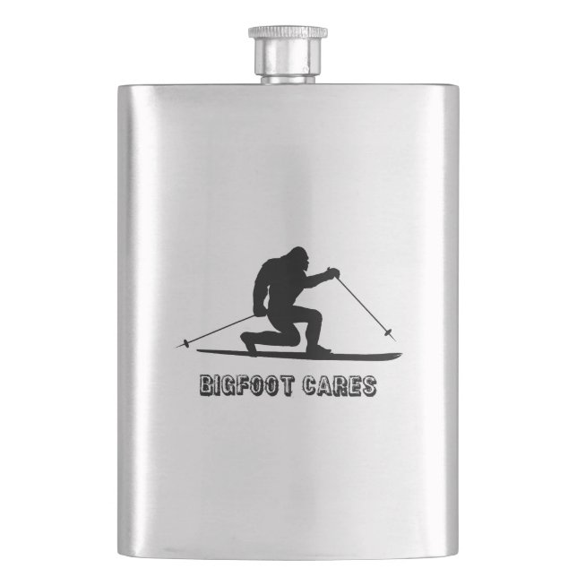 Bigfoot Cares Telemark Skiing Hip Flask (Front)