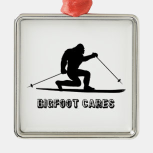Bigfoot Cares Telemark Skiing Metal Tree Decoration