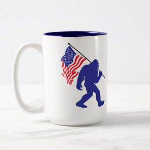 Bigfoot Carrying an American Flag Two-Tone Coffee Mug