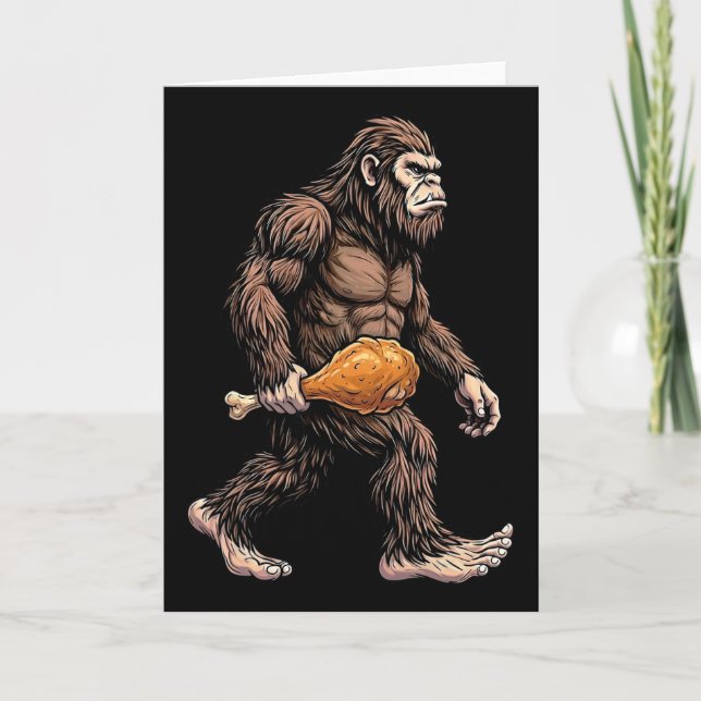 Bigfoot Carrying Chicken Drumstick Sasquatch Lover Card (Front)