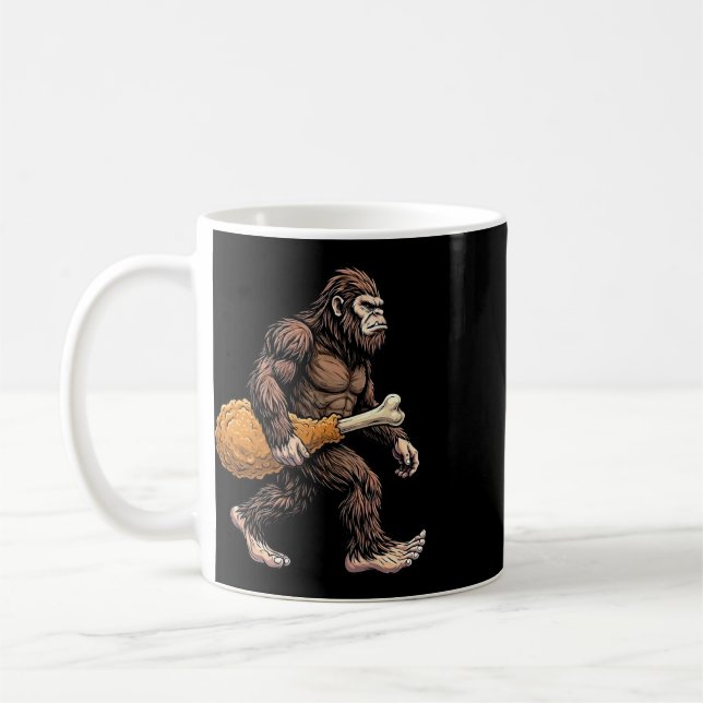 Bigfoot Carrying Chicken Drumstick Sasquatch Lover Coffee Mug (Left)