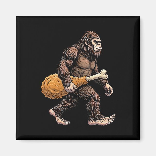 Bigfoot Carrying Chicken Drumstick Sasquatch Lover Magnet (Front)